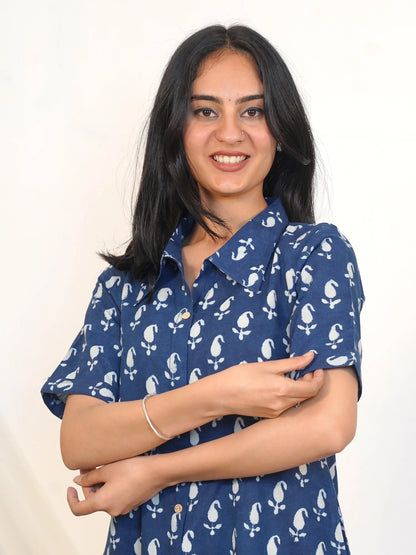 Blue Ambi Aline Shirt Collar Kurta