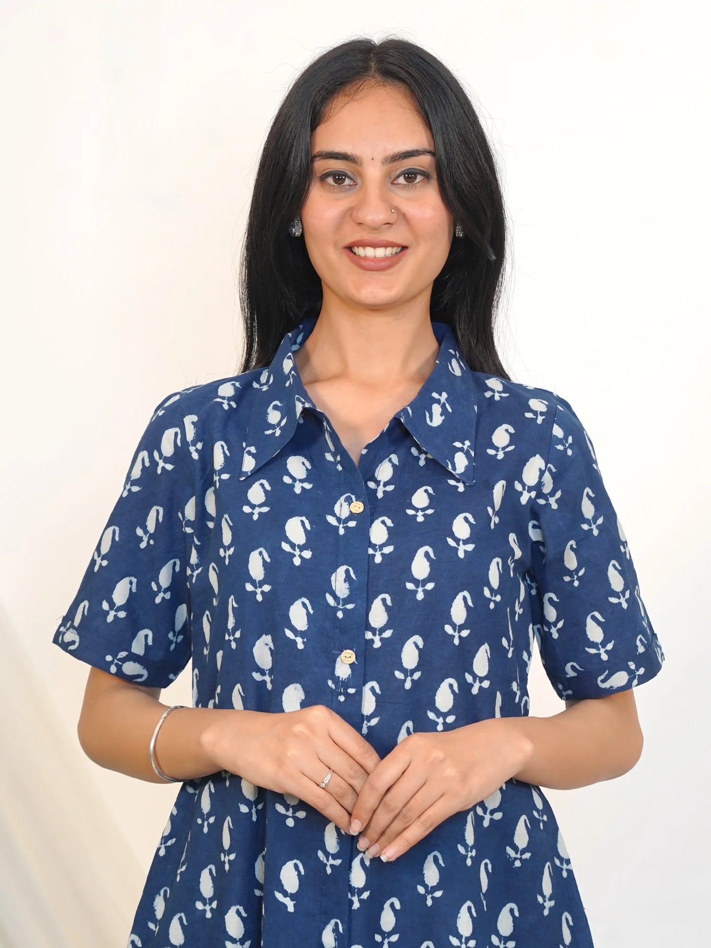 Blue Ambi Aline Shirt Collar Kurta