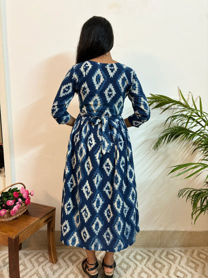 Navy Blue Diamond Hand Block Printed Dress