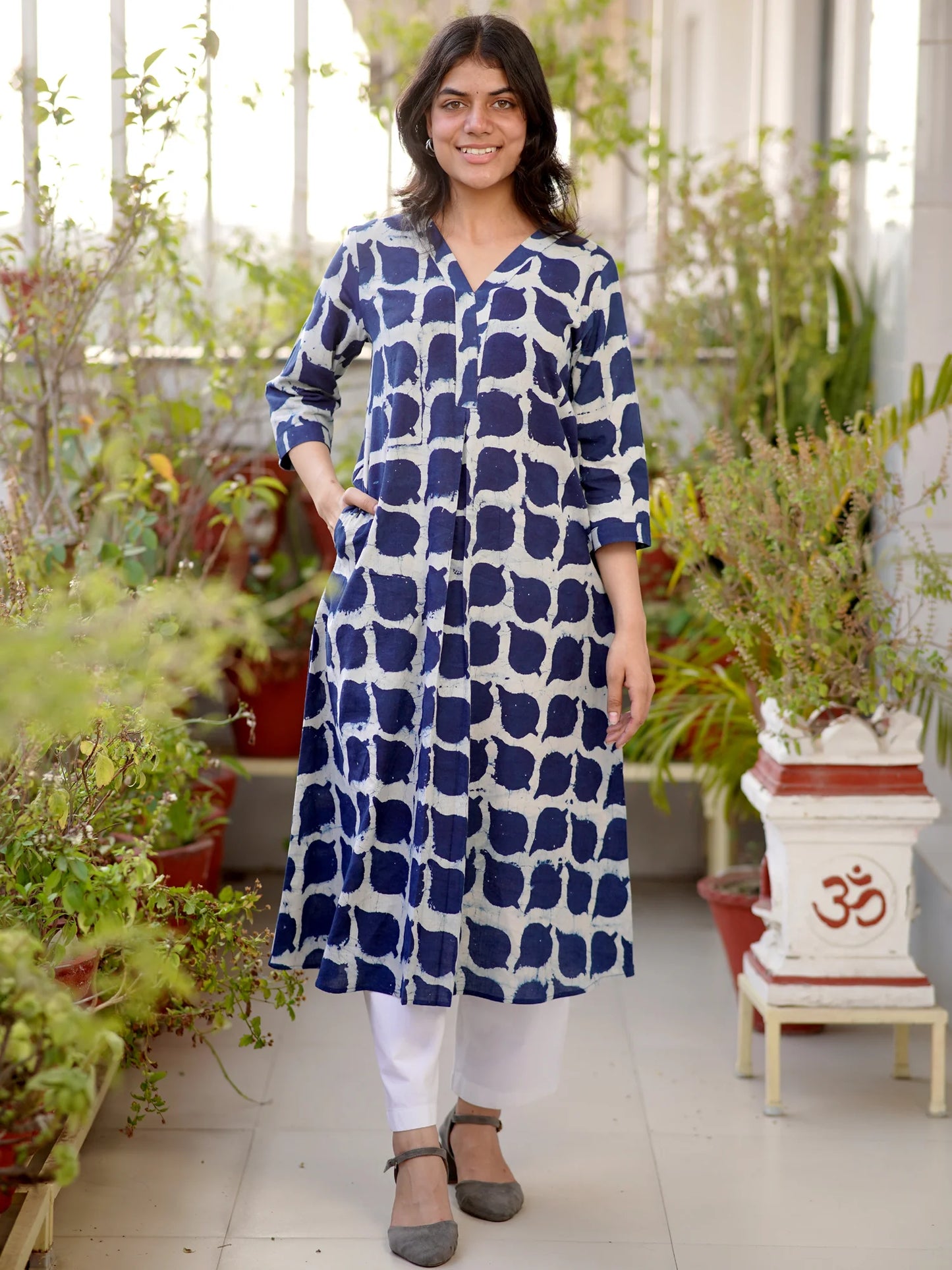 Blue Leaf Elegance A-line COTTON Kurta