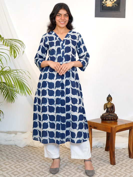 Blue Leaf Elegance A-line COTTON Kurta
