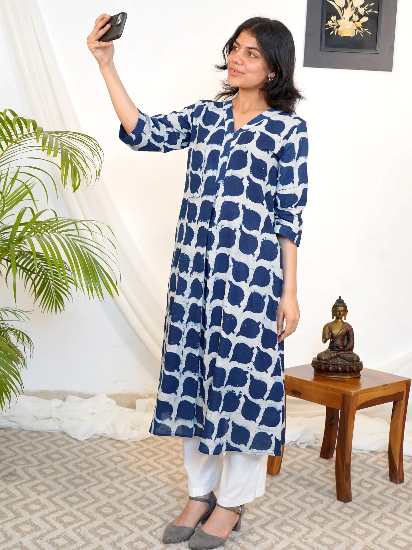 Blue Leaf Elegance A-line COTTON Kurta