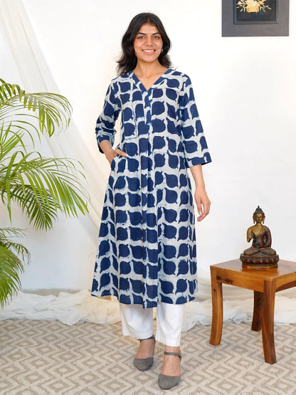 Blue Leaf Elegance A-line COTTON Kurta