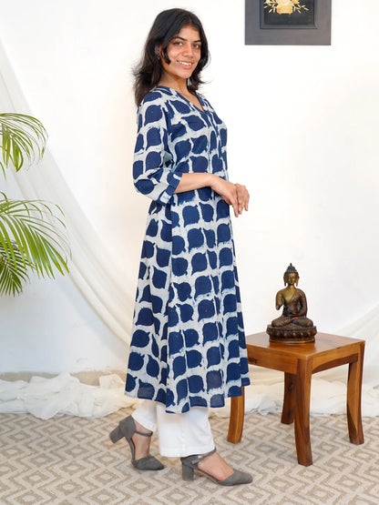 Blue Leaf Elegance A-line COTTON Kurta