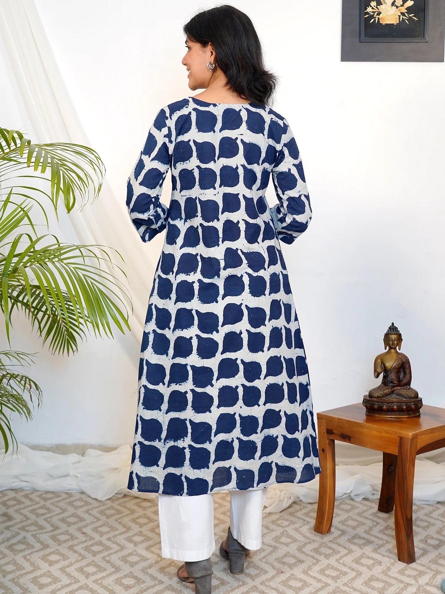 Blue Leaf Elegance A-line COTTON Kurta