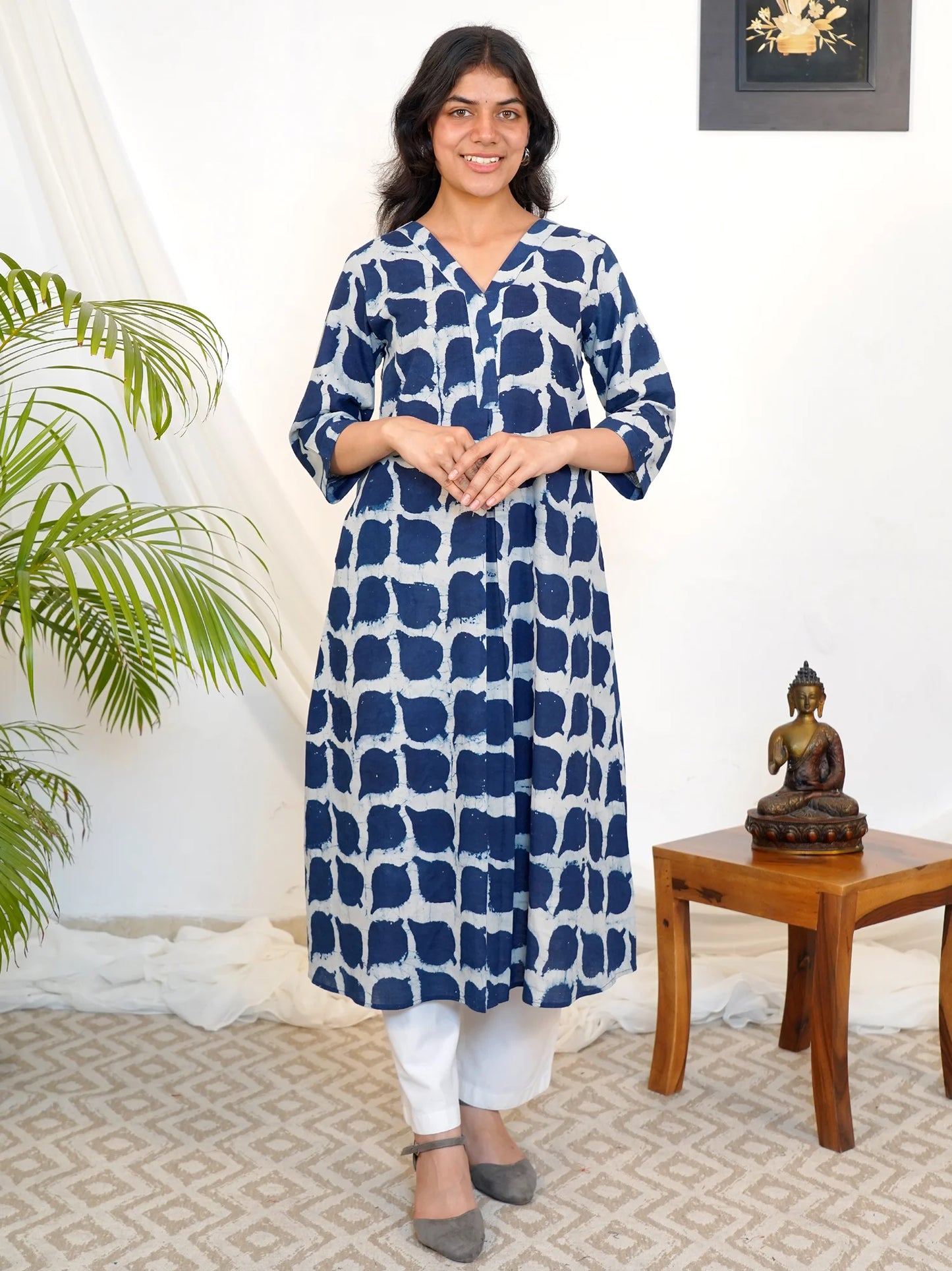 Blue Leaf Elegance A-line COTTON Kurta