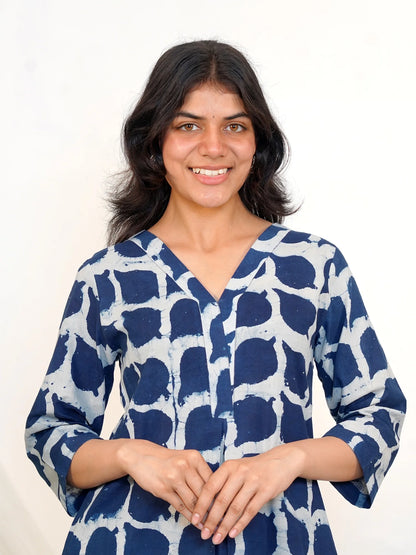 Blue Leaf Elegance A-line COTTON Kurta