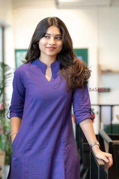 Blue-Vilot A-Line Handloom South Cotton Kurta