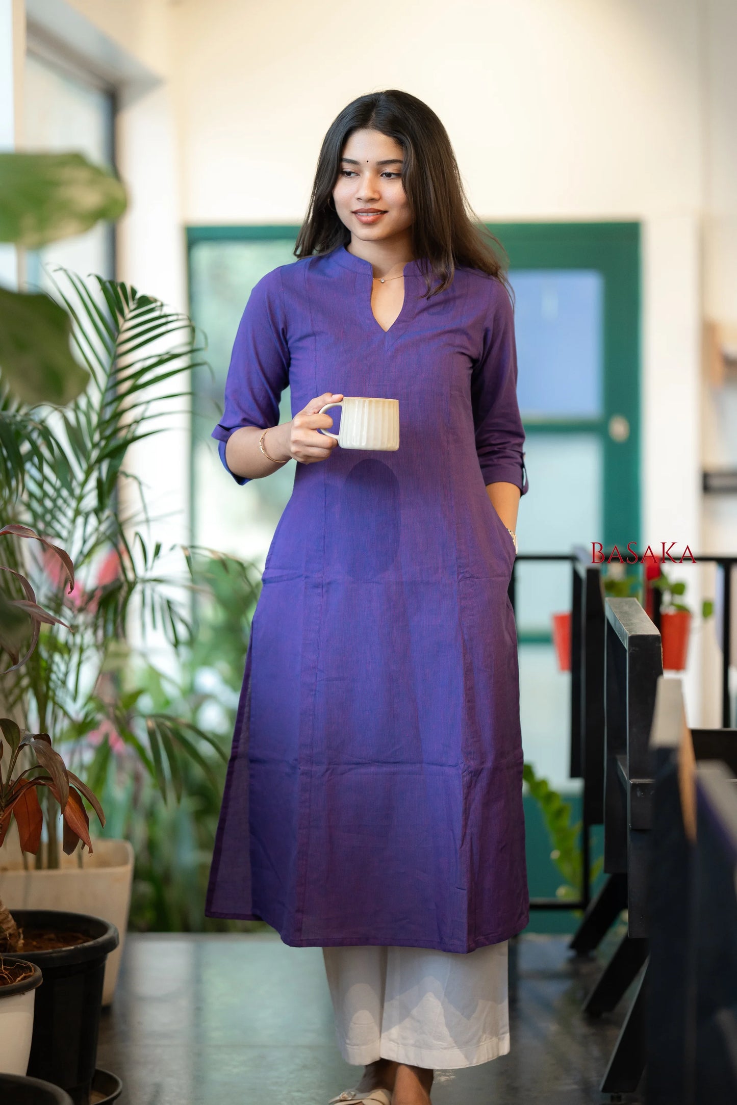 Blue-Vilot A-Line Handloom South Cotton Kurta