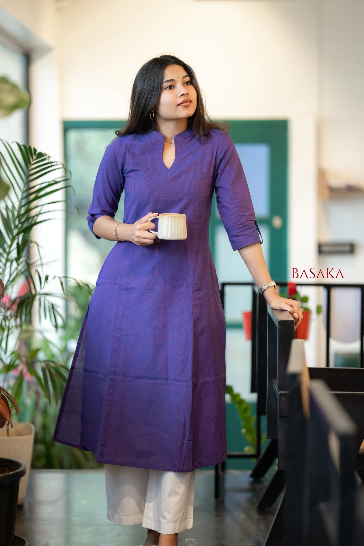 Blue-Vilot A-Line Handloom South Cotton Kurta