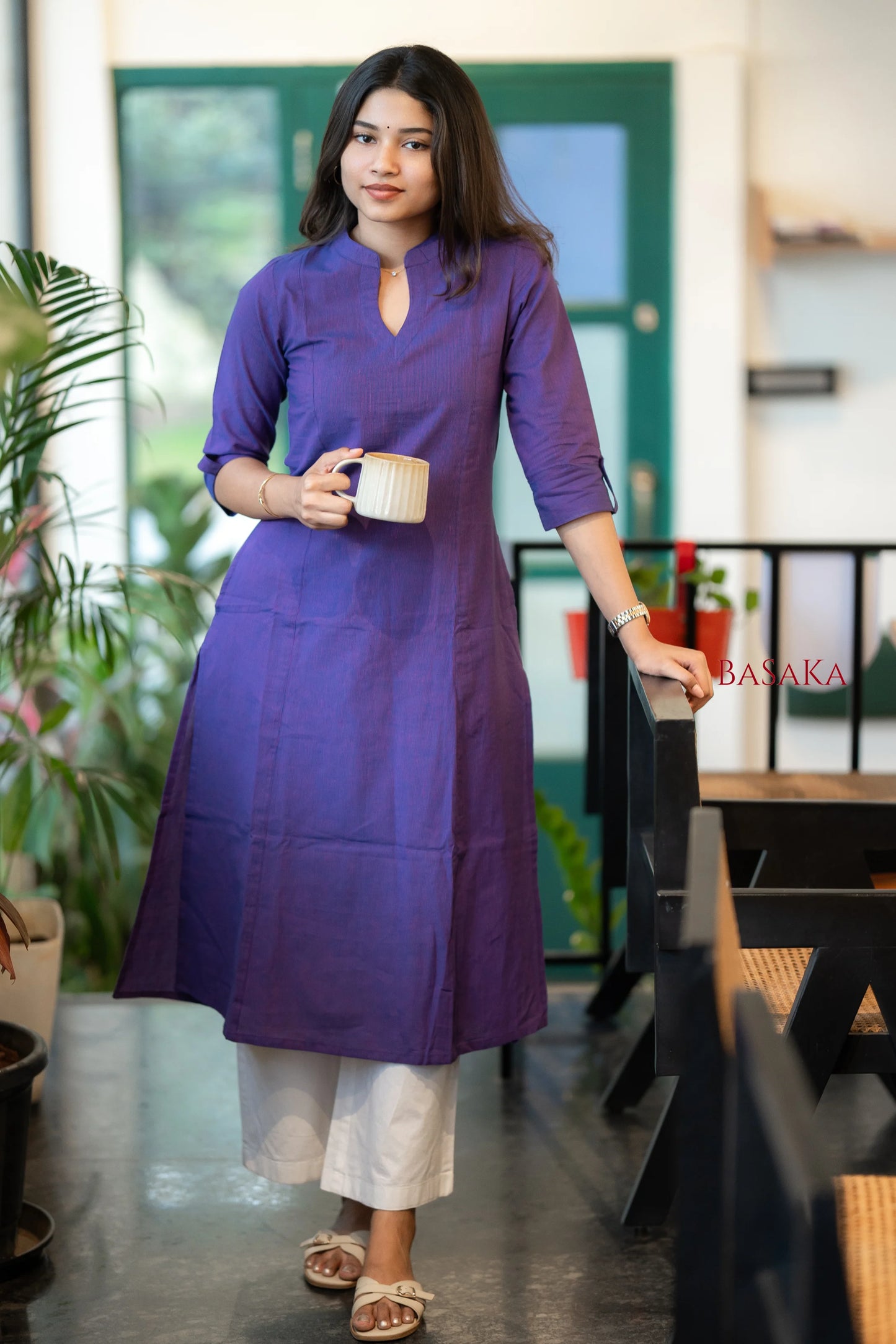 Blue-Vilot A-Line Handloom South Cotton Kurta