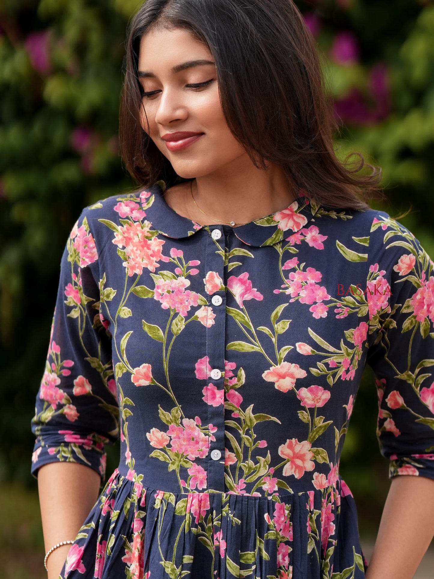 Blue Beige Garden COTTON Tiered Dress