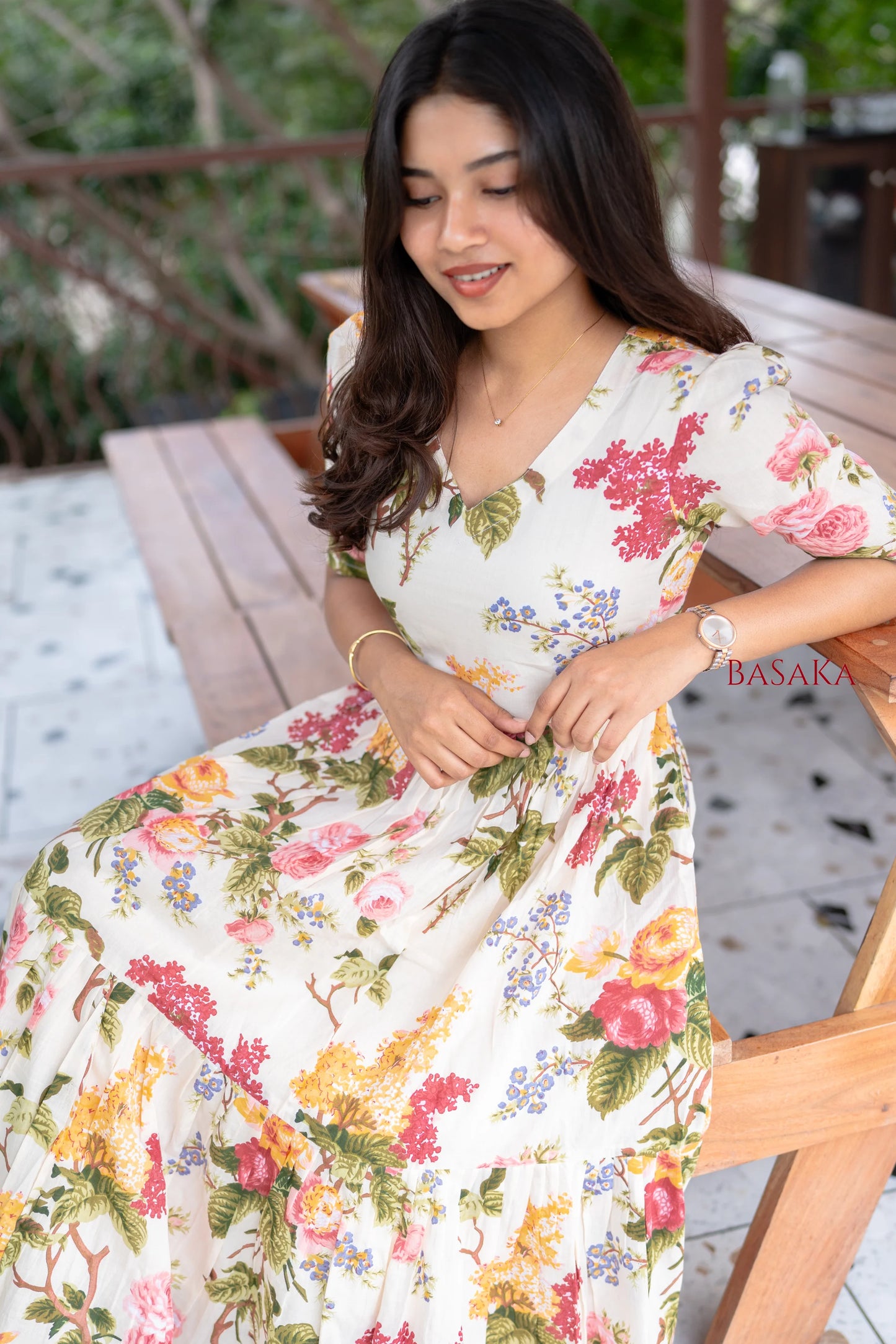 Botanical Dream Off-White COTTON Dress_2(with Lining)