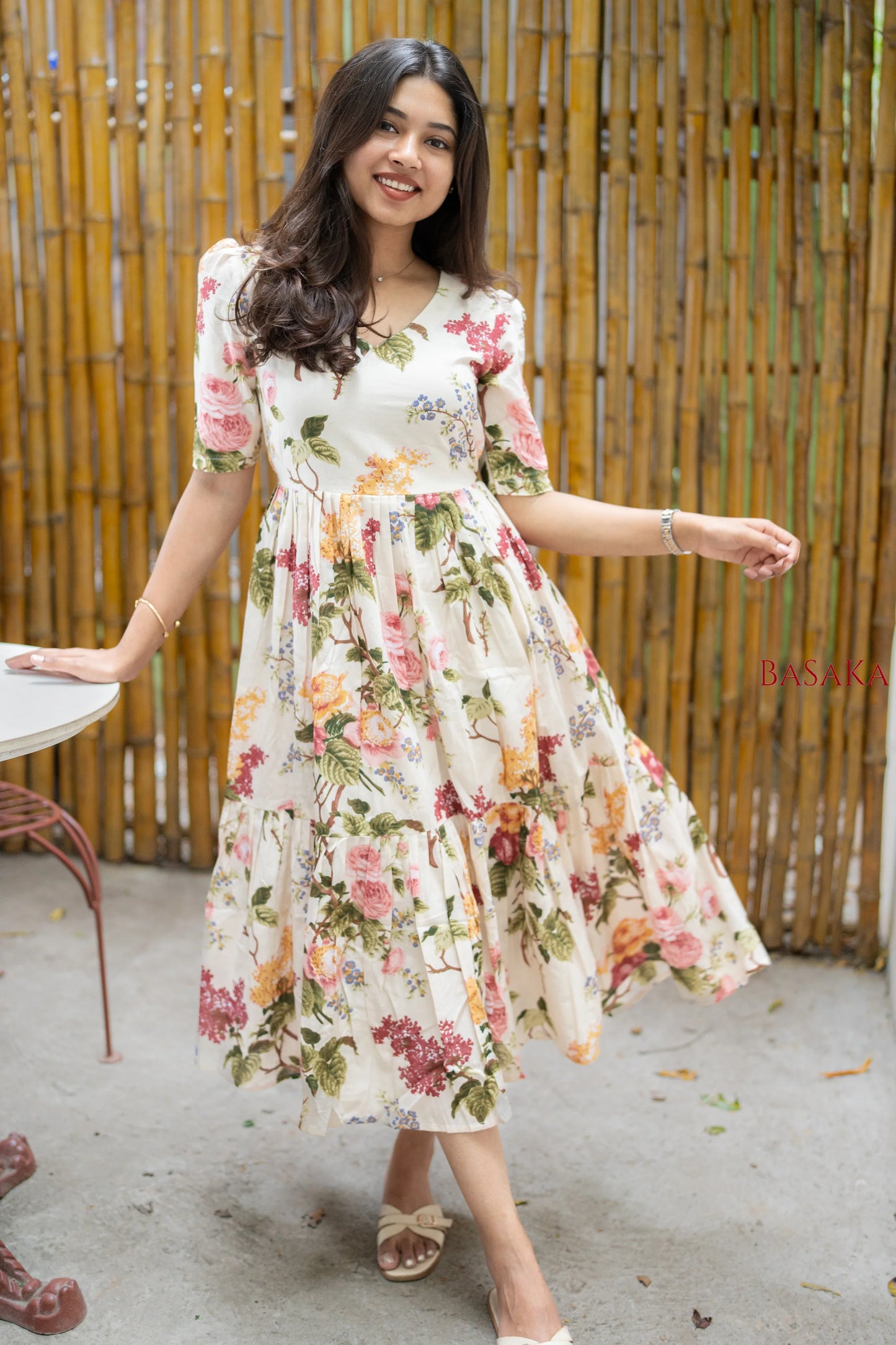 Botanical Dream Off-White COTTON Dress_2(with Lining)