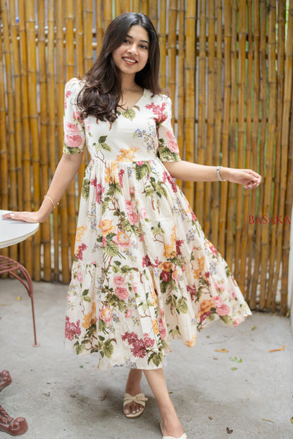Botanical Dream Off-White COTTON Dress_2(with Lining)