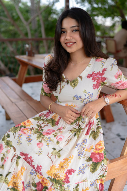 Botanical Dream Off-White COTTON Dress_2(with Lining)