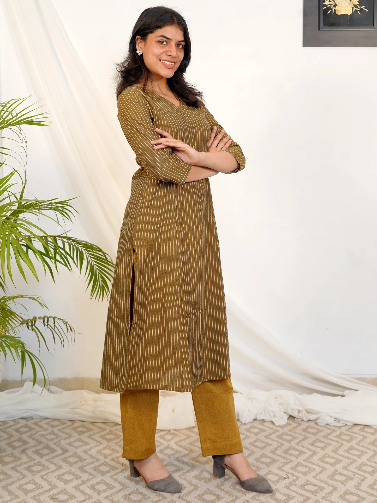 Brass Glow Ikkat Handloom Kurta Set