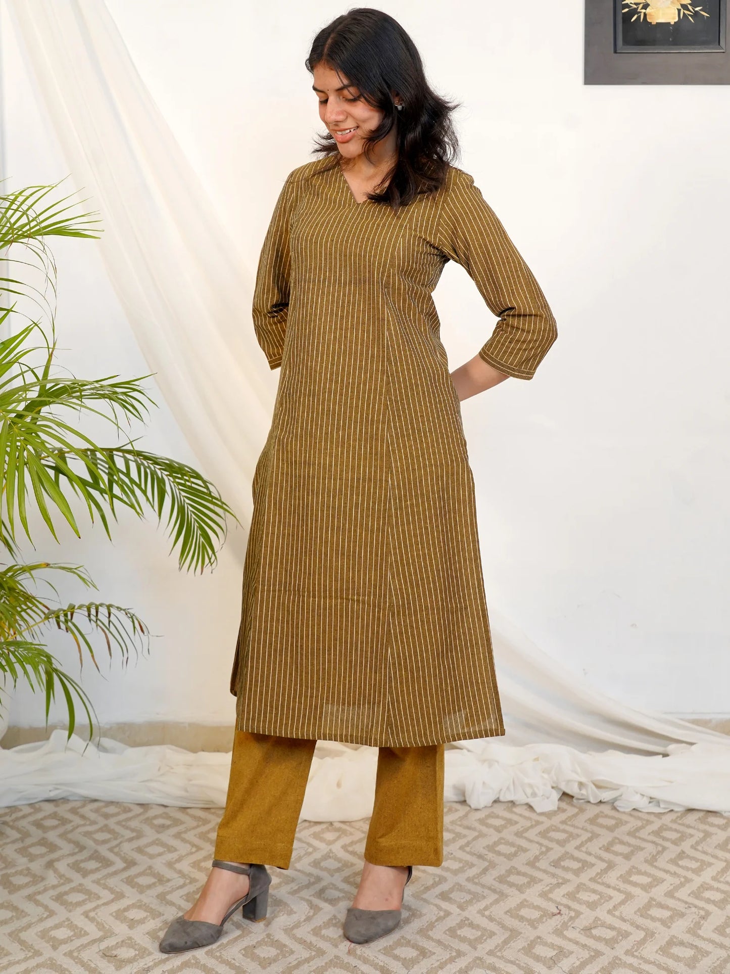 Brass Glow Ikkat Handloom Kurta Set