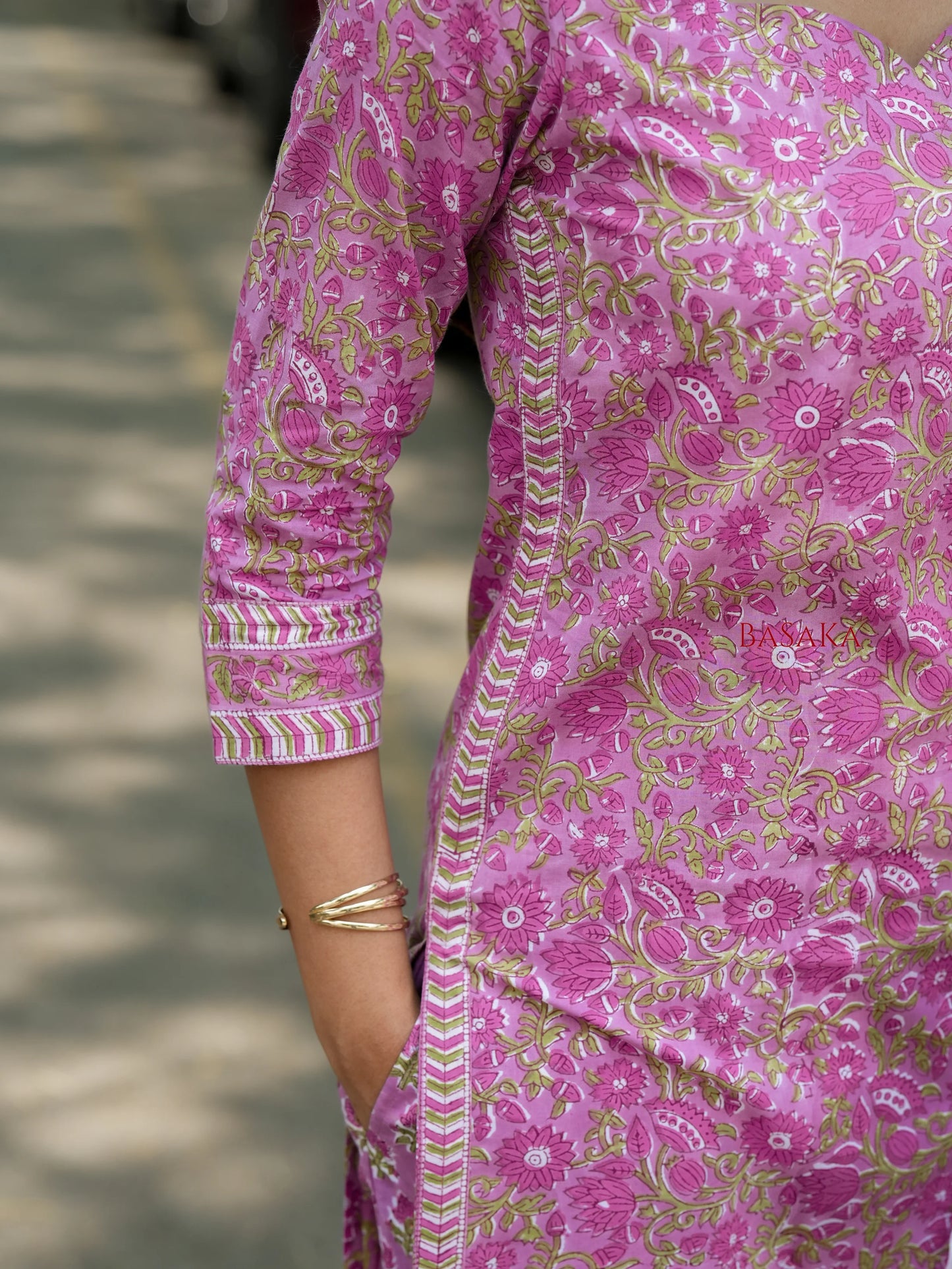 Bright Lavender Floral Block Printed Suit Set (3 pcs.)