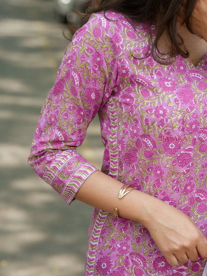 Bright Lavender Floral Block Printed Suit Set (3 pcs.)