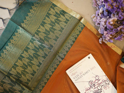 British Green n Bronze Kora Silk Suit Set (3 pcs.) with lining.