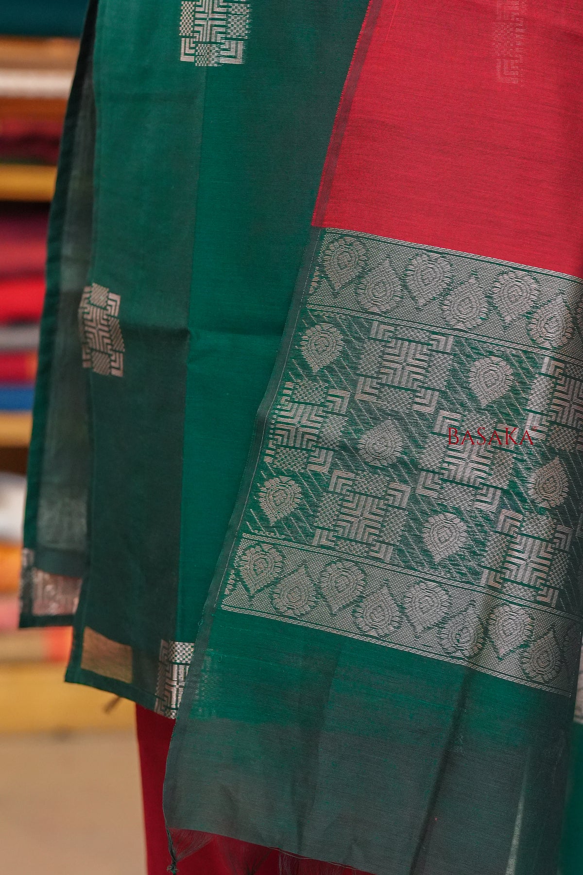 British Racing Green n Burgundy Kora Silk Suit Set (3 pcs.) with lining