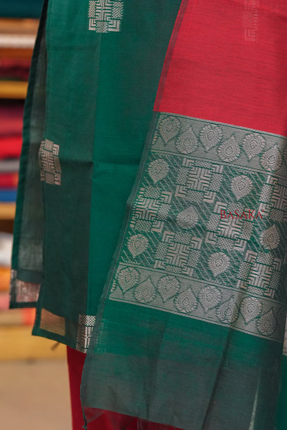 British Racing Green n Burgundy Kora Silk Suit Set (3 pcs.) with lining