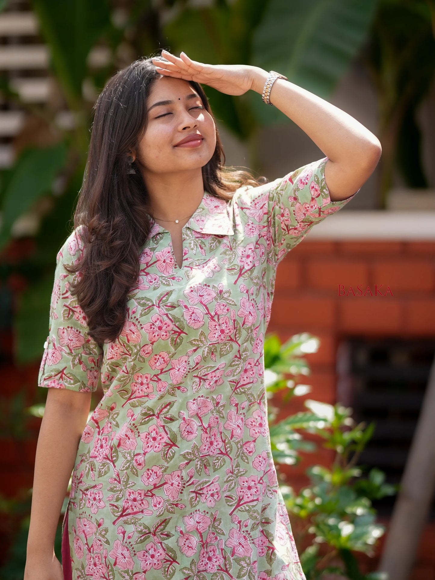 Celadon Orchard Block Printed Shirt Collar Kurta