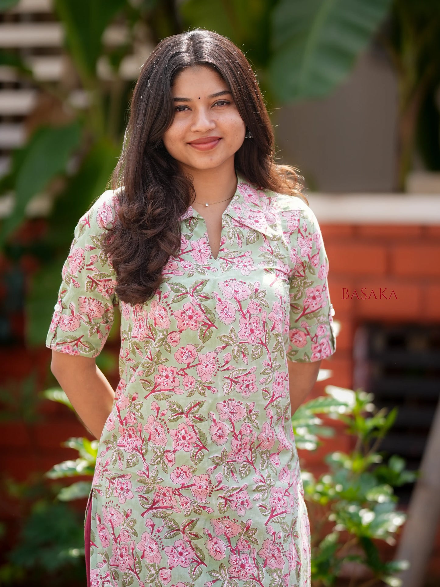 Celadon Orchard Block Printed Shirt Collar Kurta