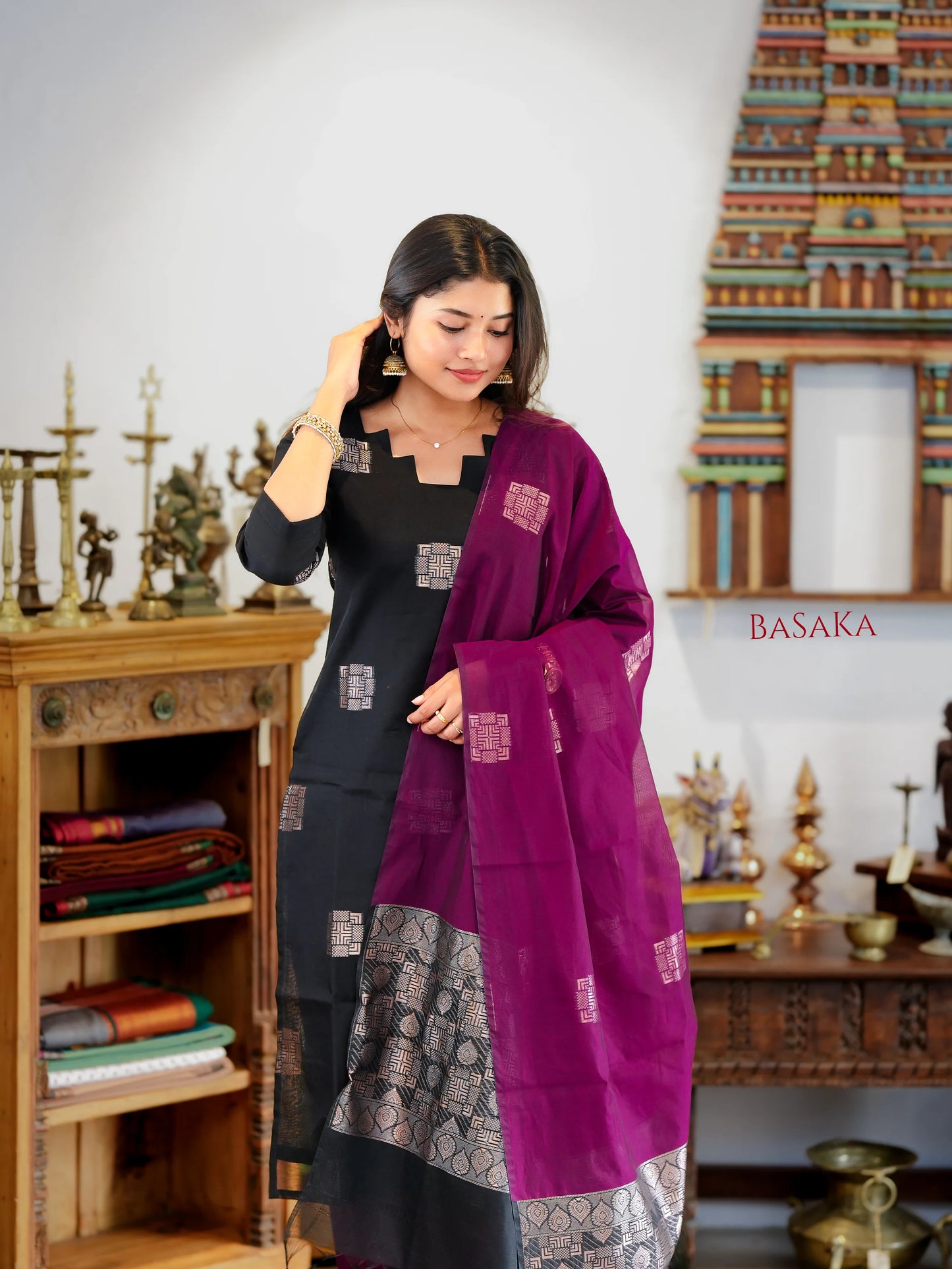 Classic Black Kora Silk Suit Set (3 Pcs) with lining