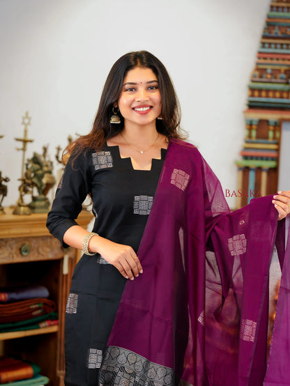 Classic Black Kora Silk Suit Set (3 Pcs) with lining