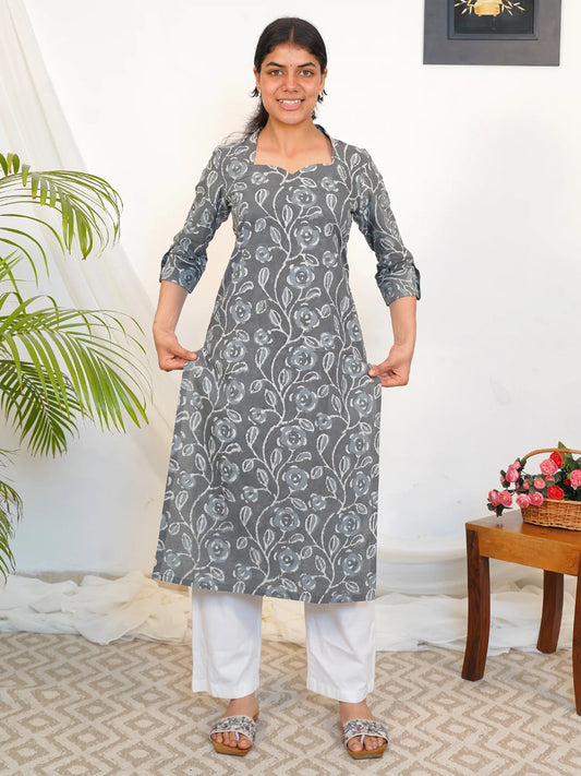 Cloudy Bloom Jaal Floral Cotton Kurta