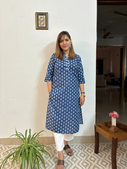 Cobalt Blue Collar Kurta