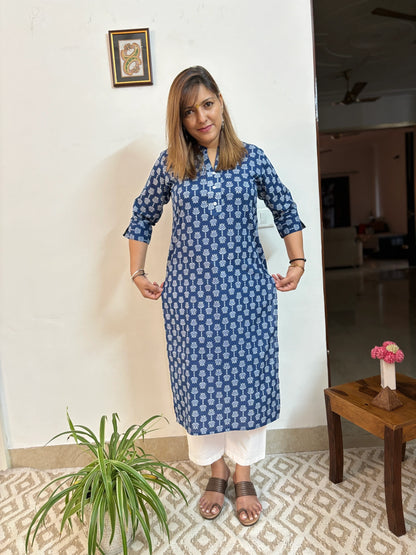 Cobalt Blue Collar Kurta