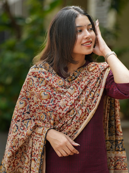 Coffee Brown Kalamkari South Cotton Suit Set (3Pcs.)