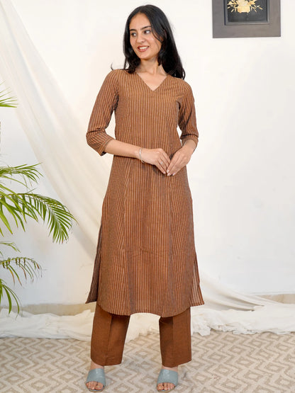 Copper Glow Ikkat Handloom Kurta Set