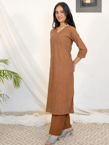 Copper Glow Ikkat Handloom Kurta Set