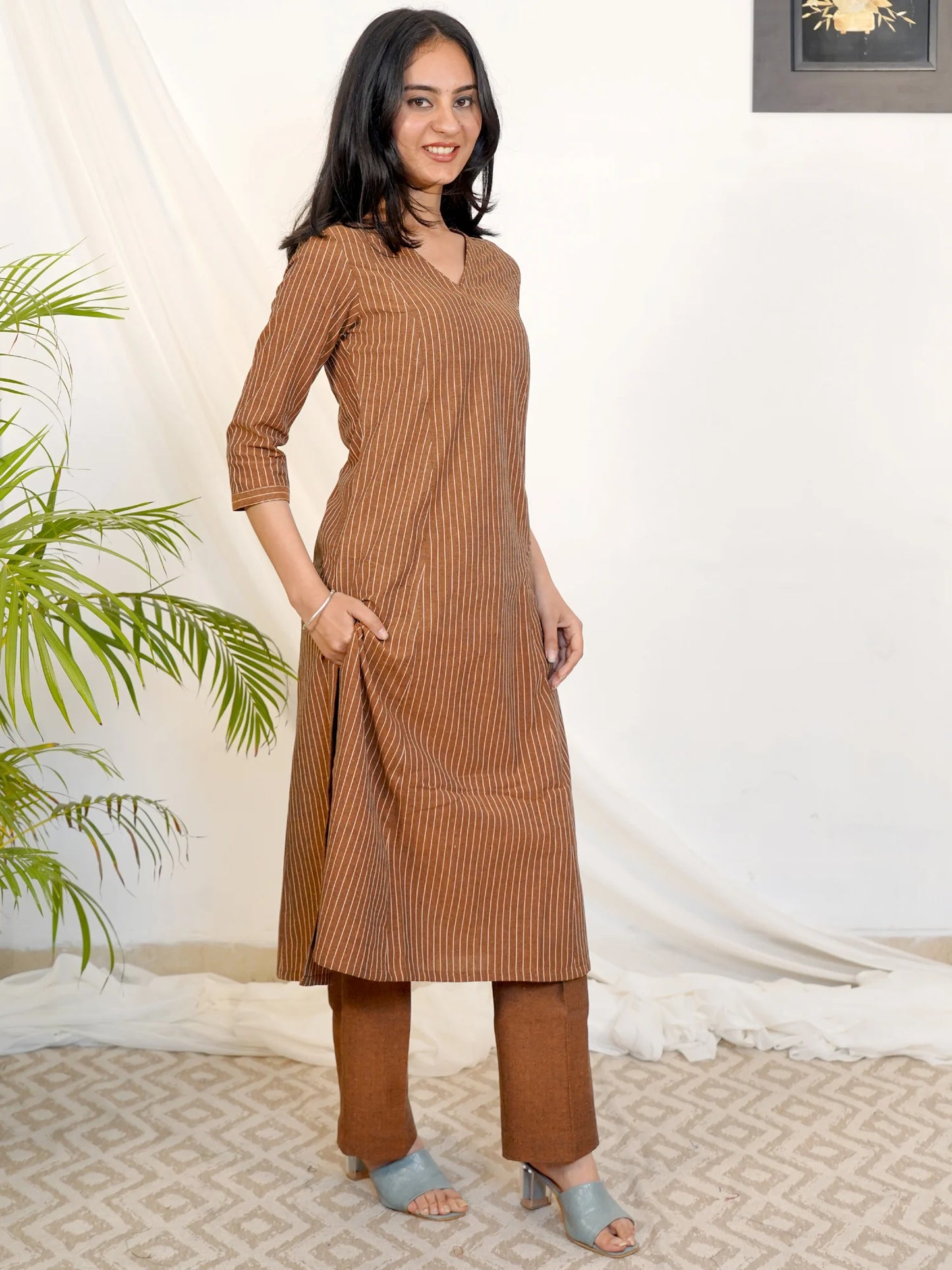 Copper Glow Ikkat Handloom Kurta Set