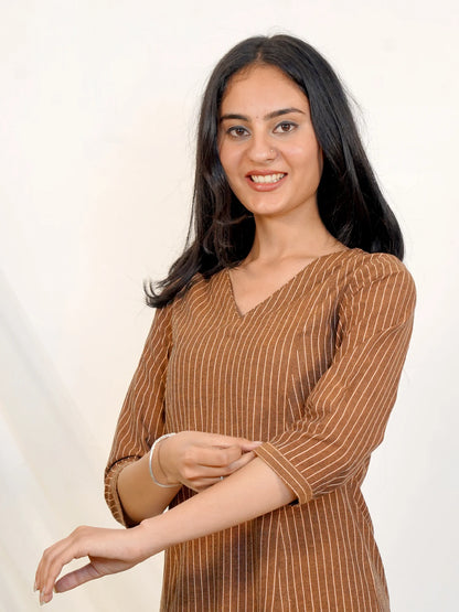 Copper Glow Ikkat Handloom Kurta Set