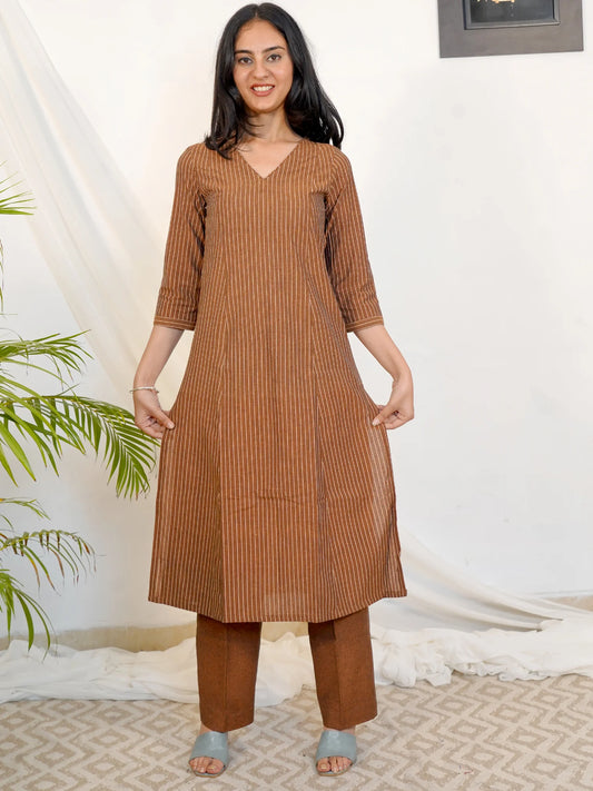 Copper Glow Ikkat Handloom Kurta Set