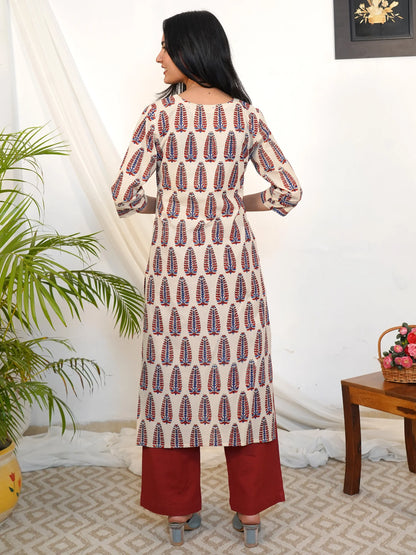Creamy Cypress Ajrakh COTTON Kurta