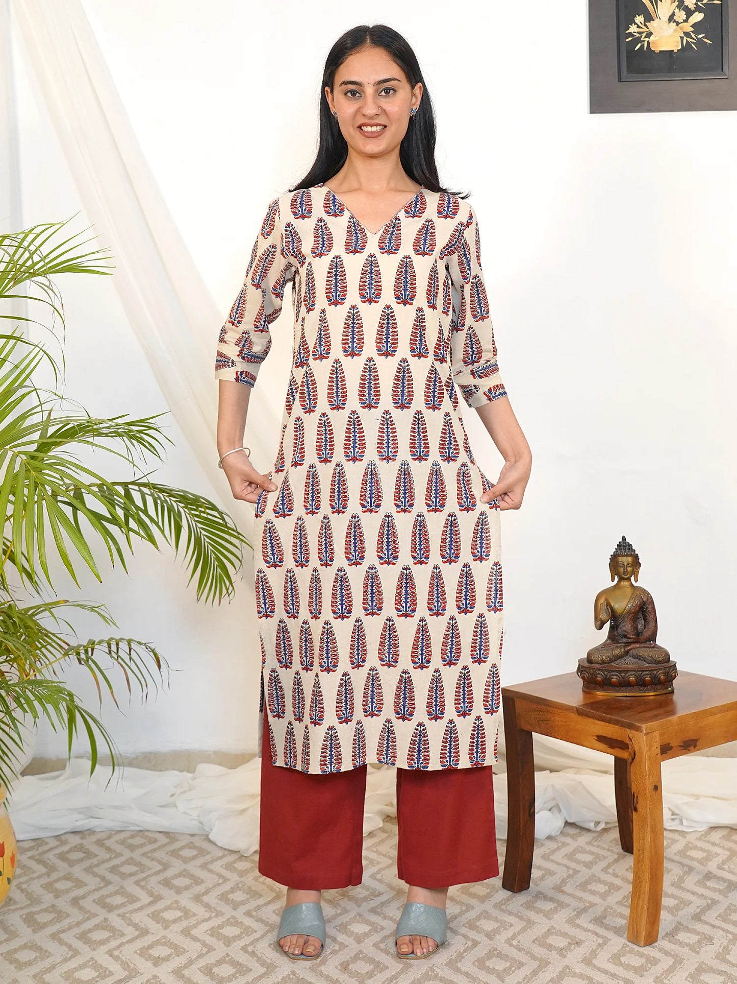 Creamy Cypress Ajrakh COTTON Kurta