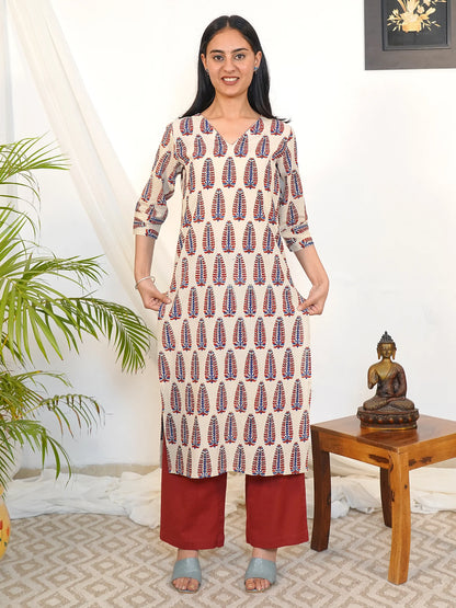 Creamy Cypress Ajrakh COTTON Kurta