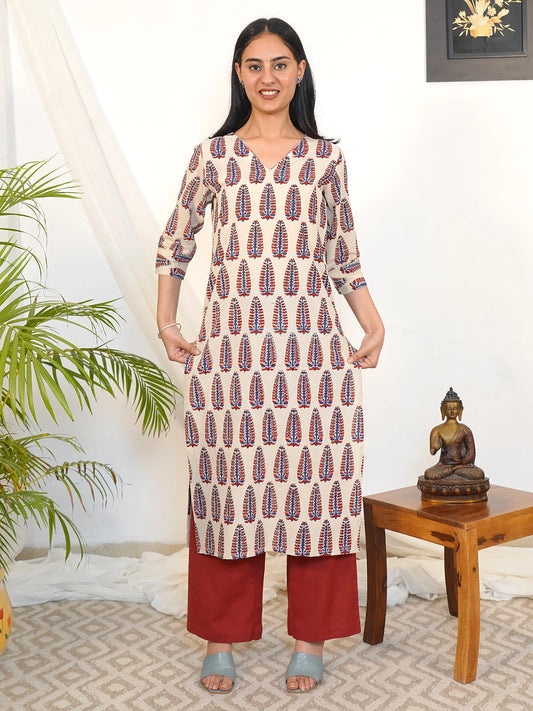 Creamy Cypress Ajrakh COTTON Kurta