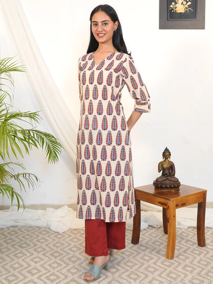 Creamy Cypress Ajrakh COTTON Kurta