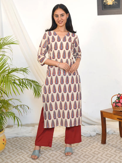 Creamy Cypress Ajrakh COTTON Kurta