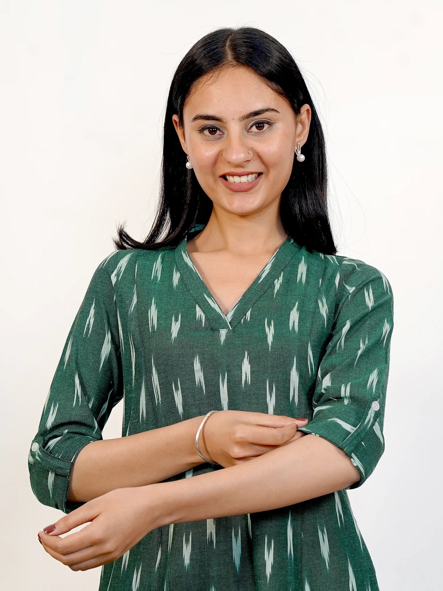 Dark Green IKKAT Handloom A-Line Kurta