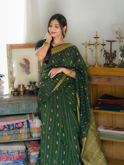 Dark Moss Green AMBI Handloom COTTON Saree