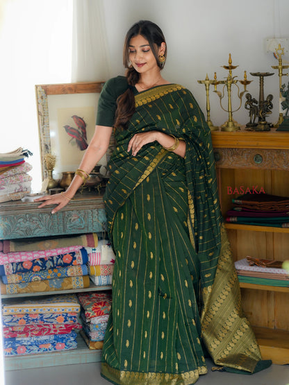 Dark Moss Green AMBI Handloom COTTON Saree