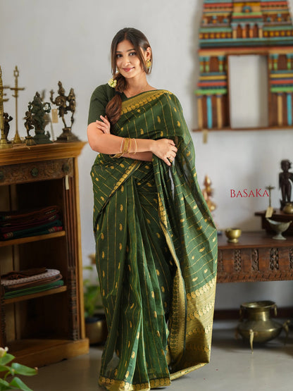 Dark Moss Green AMBI Handloom COTTON Saree